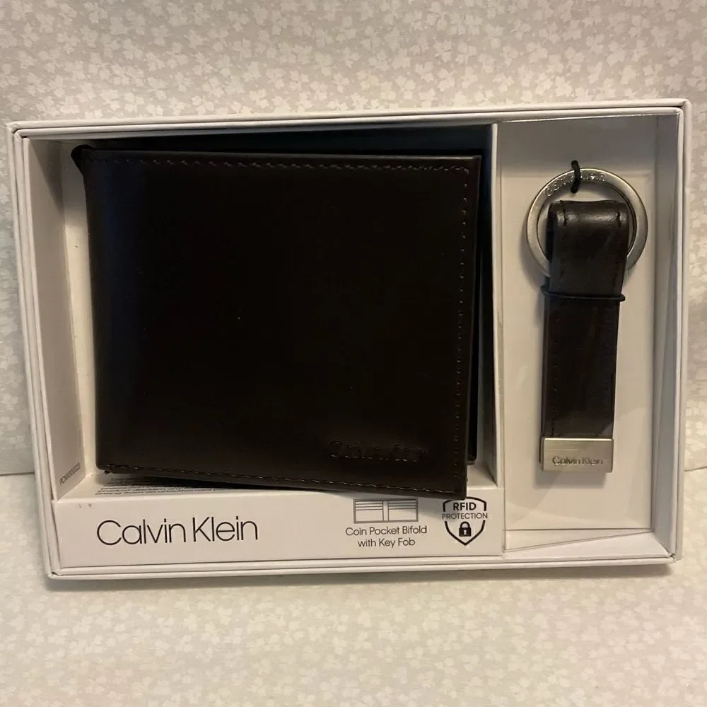 Calvin Klein Brown Slimfold Wallet with Key Fob